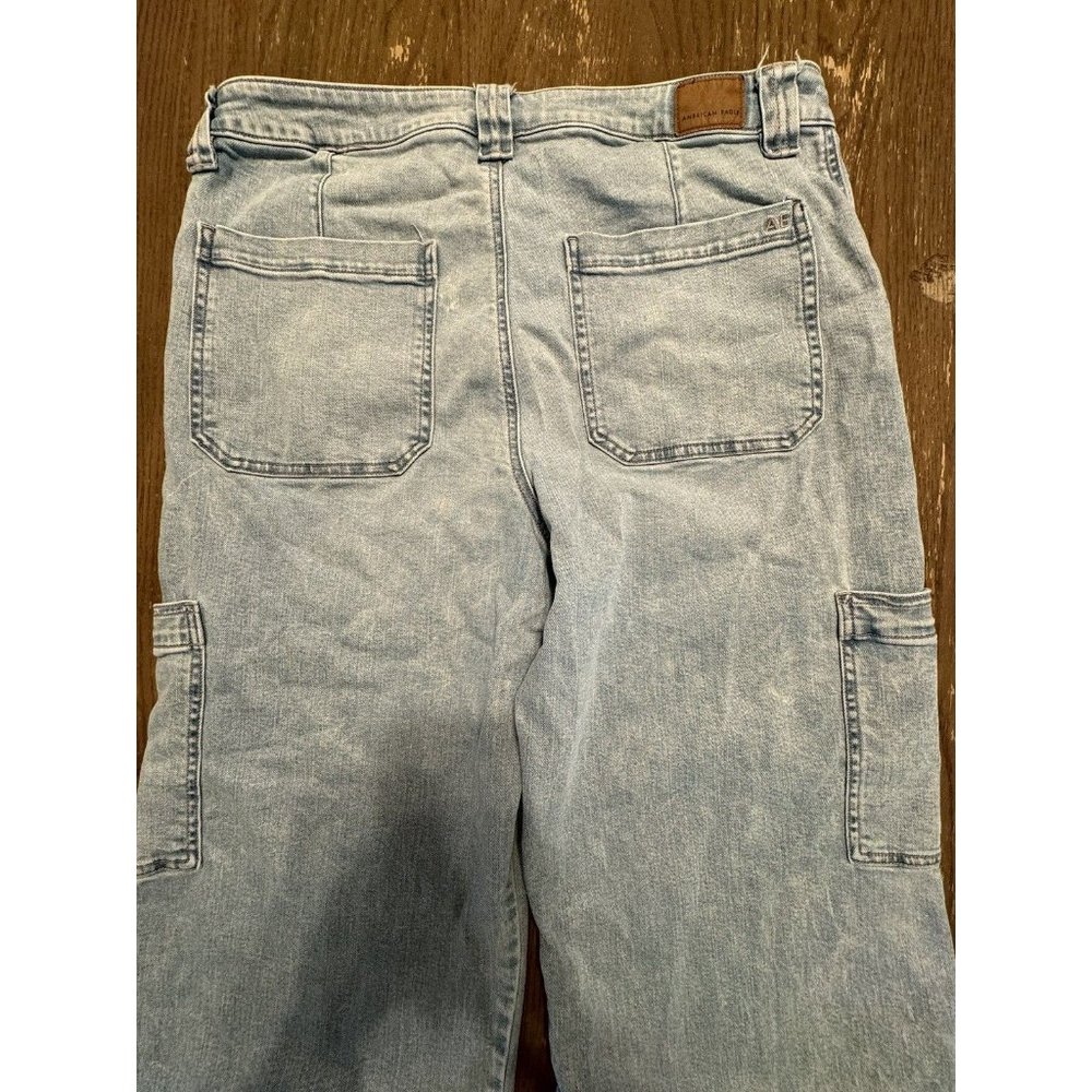 American Eagle Super High Rise Baggy Wide Leg Jeans Blue Y2K 90s Cargo Size 16 - Picture 11 of 12
